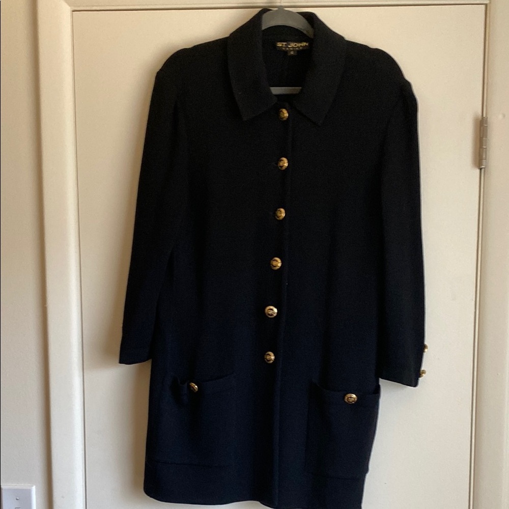 St. John Black and Gold Blazer with Notched Lapel